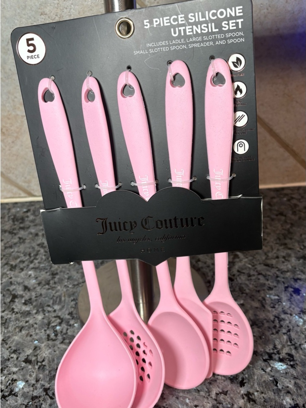 Juicy Couture Pink 5-Piece Silicone Kitchen Utensil Set